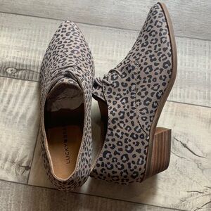 Lucky Brand Erreka Loafers Tied Titanium Romo Leopard animal print, Size 8.5 New